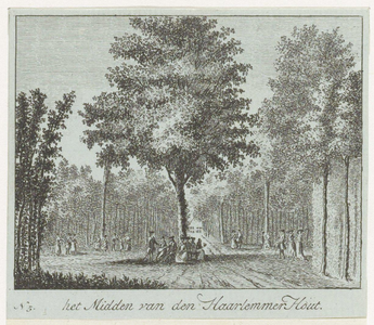 41858 het Midden van den Haarlemmer Hout / [door of naar H.Spilman]. - [1763]. - 1 prent op blauw papier : kopergravure ...