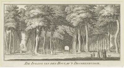 41866 De Ingang van de Hout, by 't Dronkenhuisje / [door] H.Spilman. - Haarlem : Jan Bosch, 1761. - 1 prent op papier : ...