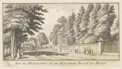 42656 De Wagenweg bij de buitenplaats Bosch en Hoven, ziende naar het Noorden. Gravure., 1762