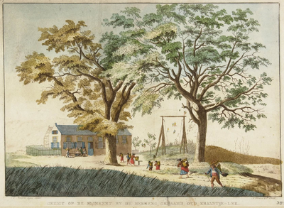 42881 Herberg Kraantje Lek , noordoostzijde, en omgeving. Aquatint, 1800-1820