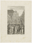44517 Gegevens cataloguskaartje: Verbranding van een fameus libel op het schavot voor het Raadhuis, 23 maart 1790. Een ...