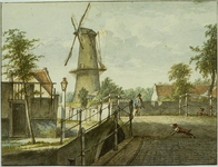 44630 Gegevens cataloguskaartje: Brug over de Raamgracht met molen de Hoop . Gezicht op de moolen te Haarlem WHs. ...