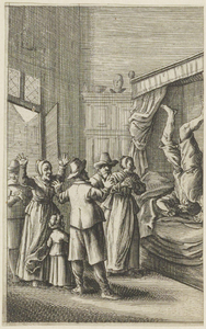 44656 Gegevens cataloguskaartje: Toverij van een man in de Gierstraat in 1600. Kopergravure van (?) J.Luyken, 1659. ...