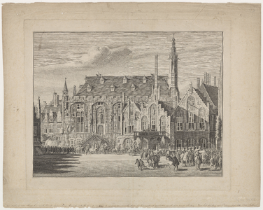 45262 Gegevens cataloguskaartje: Gezicht op de nog gotische gevel van het stadhuis (tijdens het bezoek van Prins ...