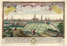 45281 Panoramisch gezicht op Haarlem vanuit het zuidoosten [afbeelding] / F.B.Werner delineavit. - Aug.Vind.[Augsburg] ...