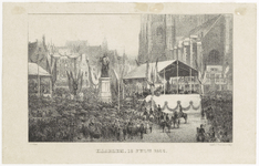 45843 Gegevens cataloguskaartje: Costerfeesten, onthulling van het standbeeld op de Grote Markt, 1856. Haarlem, 16 ...