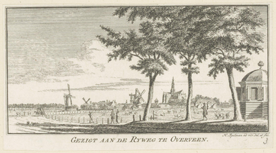 47092 Gezigt aan de Rijweg te OverveenZijlweg, met gezicht op Haarlem van de Westzijdekopergravure, 1761