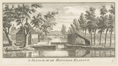 47094 'T Sluisje bij de Hofstede ElswoutOverveen. Elswoud, sluisjeKopergravure, 1761