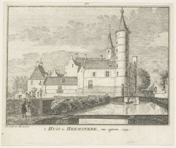 47165 't Huis te Heemstede, van agteren. 1752Slot, zuidzijdeKopergravure, 1752