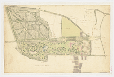 52202 Kaart van of ontwerp voor de Haarlemmerhout. Westen boven; met schaalstok van 100 Rijnlandse roeden. Pen in ...
