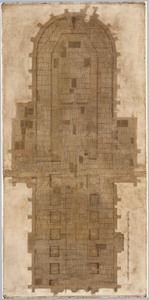 52407 Plattegrond en grafzerkenplan van de Grote of St.-Bavokerk te Haarlem, 1700-1800