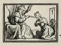 2250 Ahasveros maakt Esther tot zijn koningin [Ester 2:1-20]. Houtsnede., 1655-1694