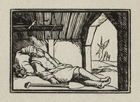 2251 De blinde oude Tobit [Tobit 2:10]. Houtsnede, gemonogrammeerd., 1655-1694
