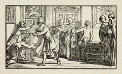 2304 Blindemannetje spelenHoutsnede, gemonogrammeerd op het tafelkleed., 1655-1694
