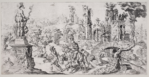 801 De vlucht naar Egypte, Maarten van Heemskerck, ets, ca. 1549, 20,5 x 41,5 cm., 1549