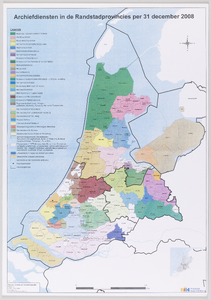 1270 Kaart Archiefdiensten in de Randstadprovincies per 31 December 2008De kaart omvat de Provincies Noord-Holland, ...