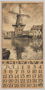 1342 Kalenderblad met afbeelding van molen De Adriaan te Haarlem, gezien vanaf Koudenhorn over het Spaarne. ...