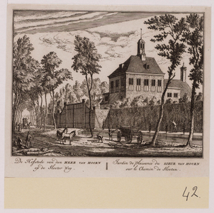 120 Rechts het huis van de Heer van Hoorn, op de Sloterweg. Op de achtergrond een wagen vol mensen. Op de voorgrond ...