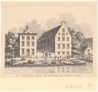 136 RK-kerk en pastorie in voormalige branderij aan de Heerengracht, 1794Ets en gravure , z.j. ca. 1794