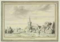 4179 De kerk van Schellinkhout vanuit het zuiden. Op de voorgrond de dijk. 1 topogr. tek.: pen en penseel in grijs. ...