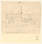 4210 Huis-te-Vogelenzang, vanuit het zuiden, 1718. 1 topogr. tek.: pen in bruin. z.s. blad: 100 x 125 mm, 1718-10-04
