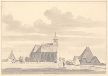 5813 De kerk vanuit het noorden. 1 topogr. tek.: pen in zwart, penseel in grijs l.o.: H De Winter del ad viv. 1744 140 ...