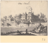 97 Huis De Omval aan de Amstel, 1671. Op de voorgrond rechts drie pratende mannen, van wie er één een pijp rookt. In ...