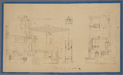 29 Litho met tekening van de dwarsdoorsnede van een stoommachine met een balansarm en waterpomp van een stoomgemaal, ...